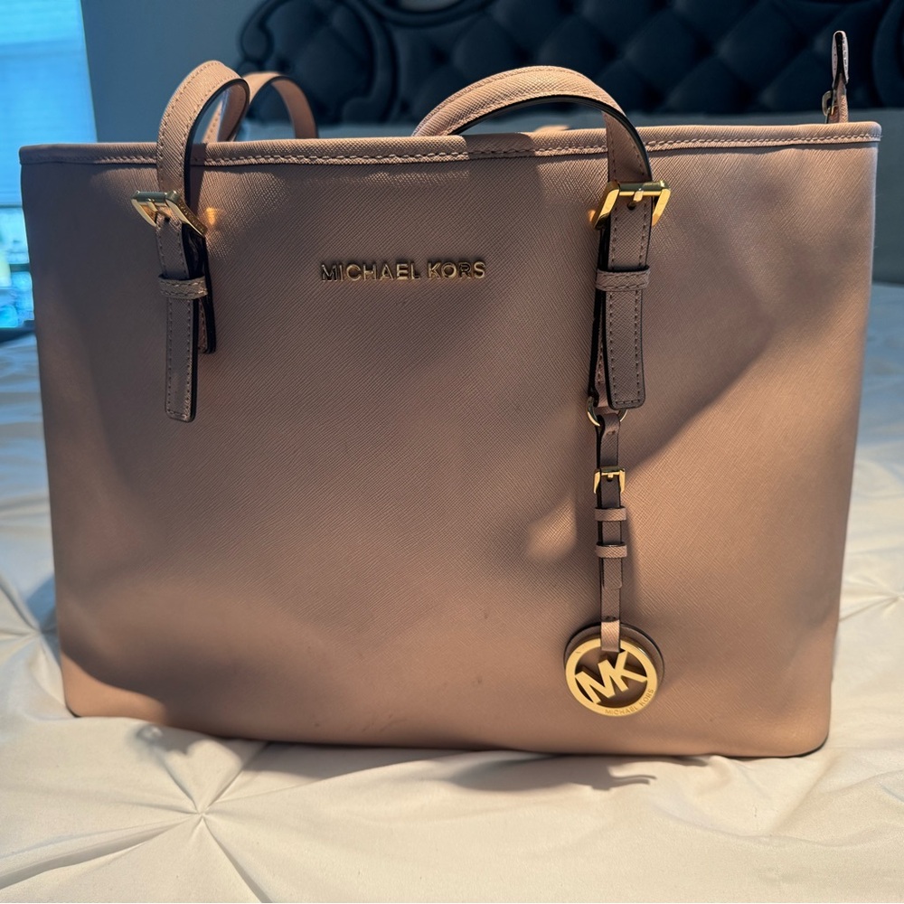 Michael Kors Pink Jet Set Multifunction Leather Tote Bag